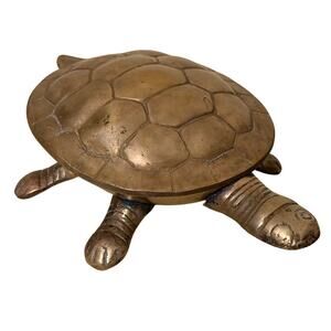 Vintage Brass Turtle Tortoise Hinged Trinket Box Ashtray Figurine